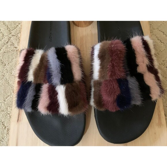 Rebecca Minkoff Sammi Mik‎ Multi Colored Fur Slides Sandals Women Size 10 - Picture 1 of 8